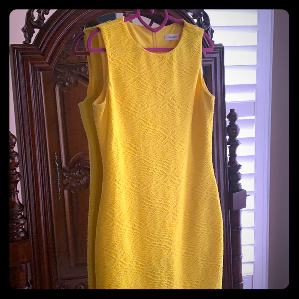 Calvin Klein Sz 8 Yellow Textured Dress